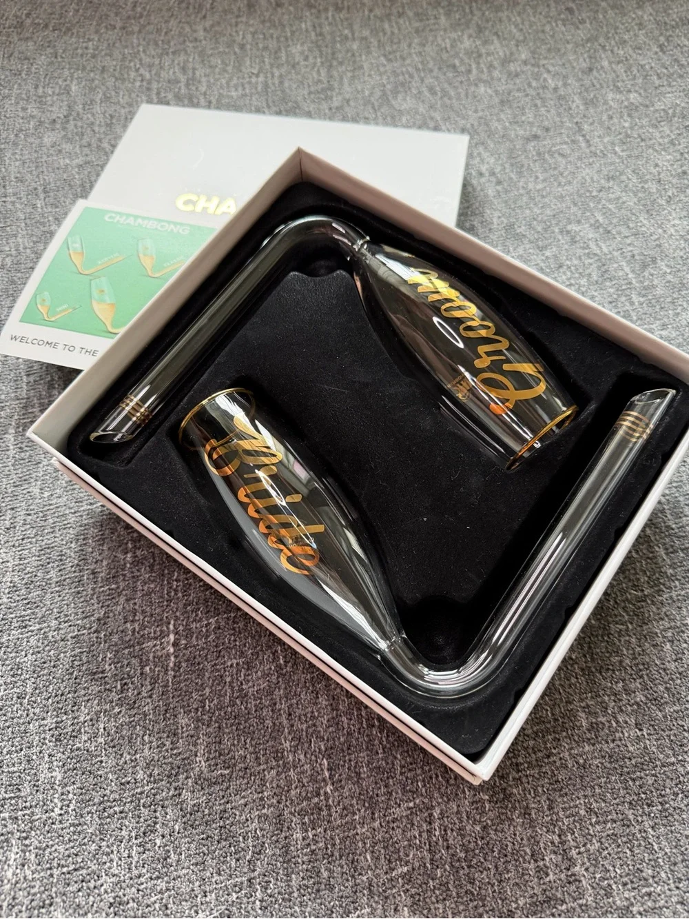 CHAMBONG - Bride & Groom Glass Champagne Flutes Shooters with gold accents